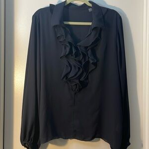 XL Navy Blouse with Ruffle chest